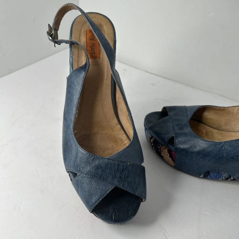 Miz Mooz Women's Blue Leather Multicolor Platform Sandals Sz EU 41 US 8-8 1/2 - Picture 2 of 15
